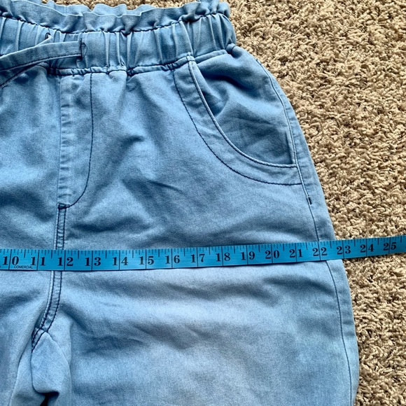 Wide Leg Pants Cotton High Rise Elastic Waist Blue Jeans Color Like EUC SZ US 8 - Picture 9 of 10